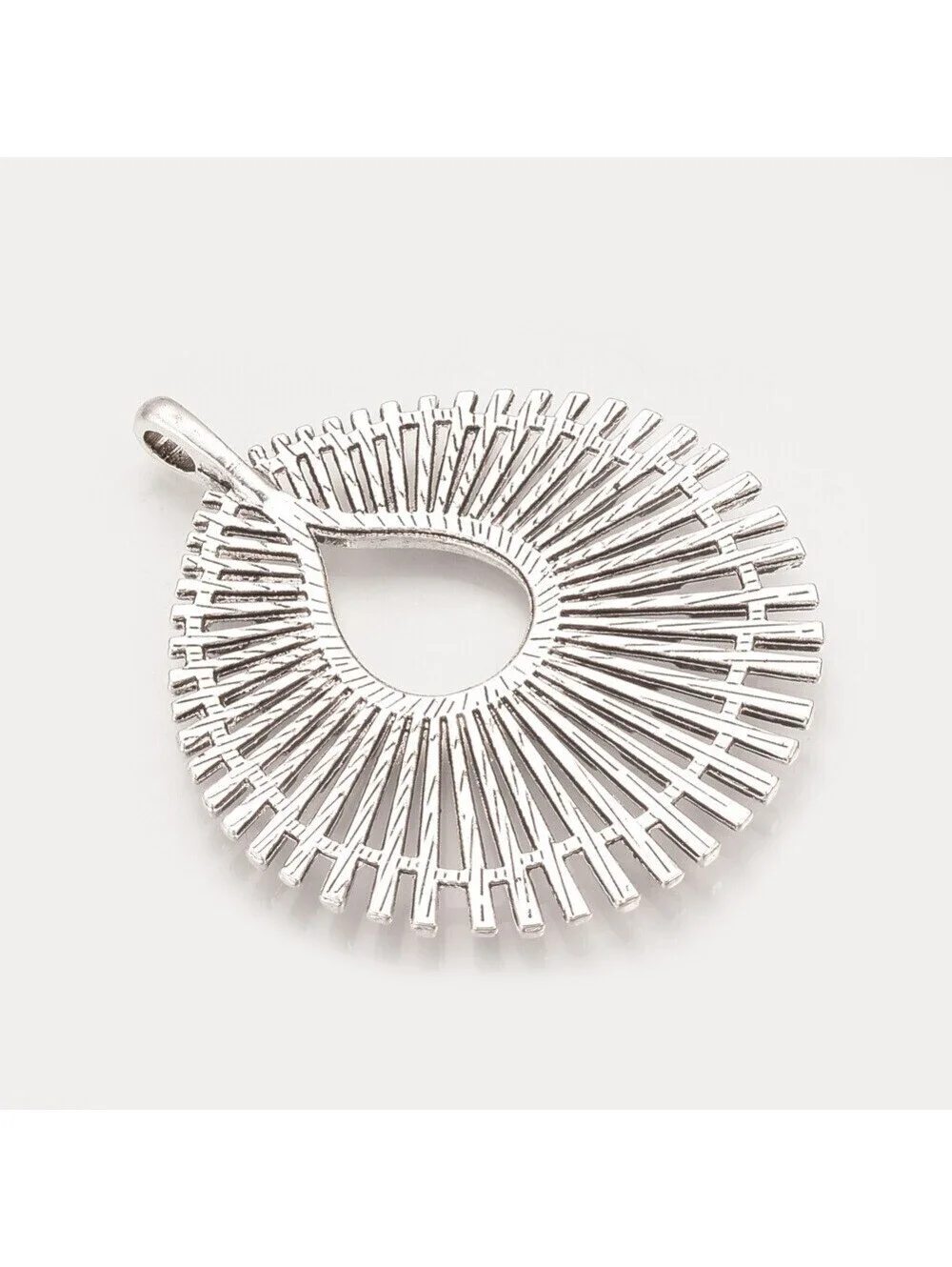 Edgy Mid Century Modern Style Antique Silver Plated Geometric Teardrop Pendant
